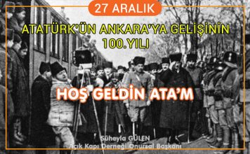 Atatürk’ün Ankara’ya Gelişinin 100.Yıl Dönümü Kutlama Mesajı